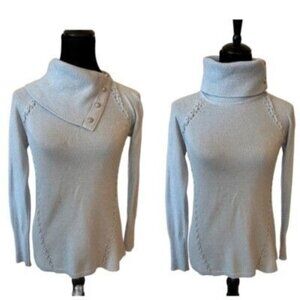 White House Black Market Light Blue Metallic Cable Knit Sweater SM W/ Asymmetric